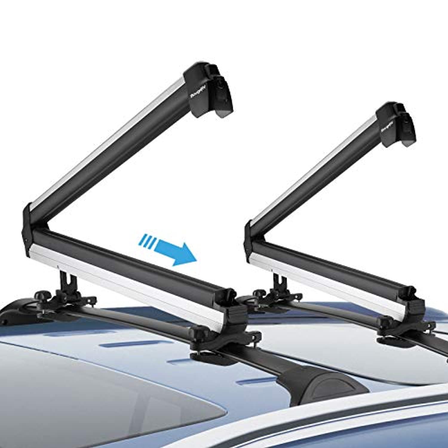 BougeRV Ski & Snowboard Racks Lockable, Extension with Sliding Feature,  28'' Fits to 6 Pairs Skis or 4 Snowboards, Crab Mounting System for Most Roof  Racks 